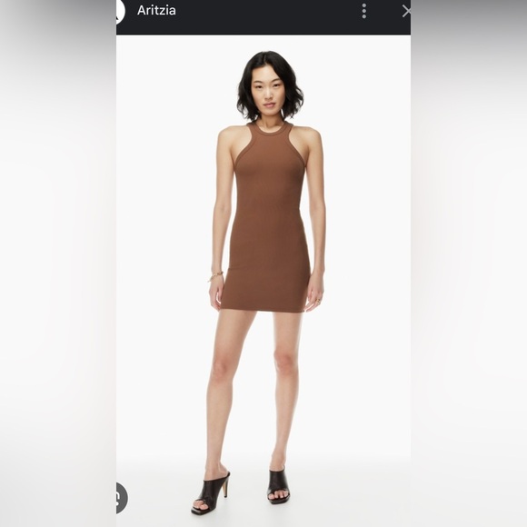Aritzia Babaton Sculpt Ribbed Racerback Mini Dress in Brown, Size M - Picture 1 of 12